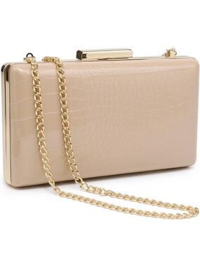 〽️ Women's Nude Vegan Patent Leather Clutch Purse Chain Strap Evening Bag